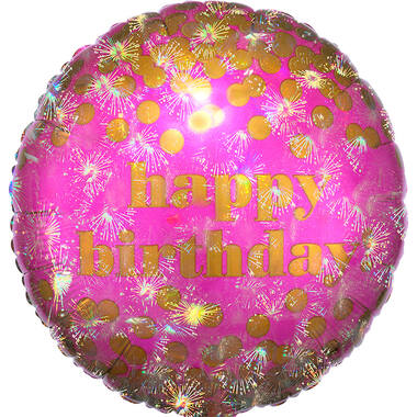 Roze Happy Birthday Foil Balloon with Dots - 43 cm