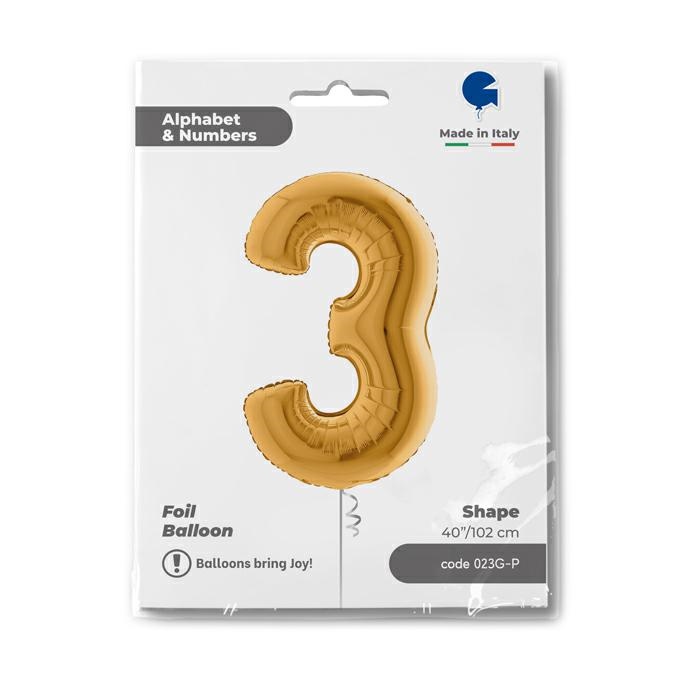 Cijfer 3 Goud 102cm