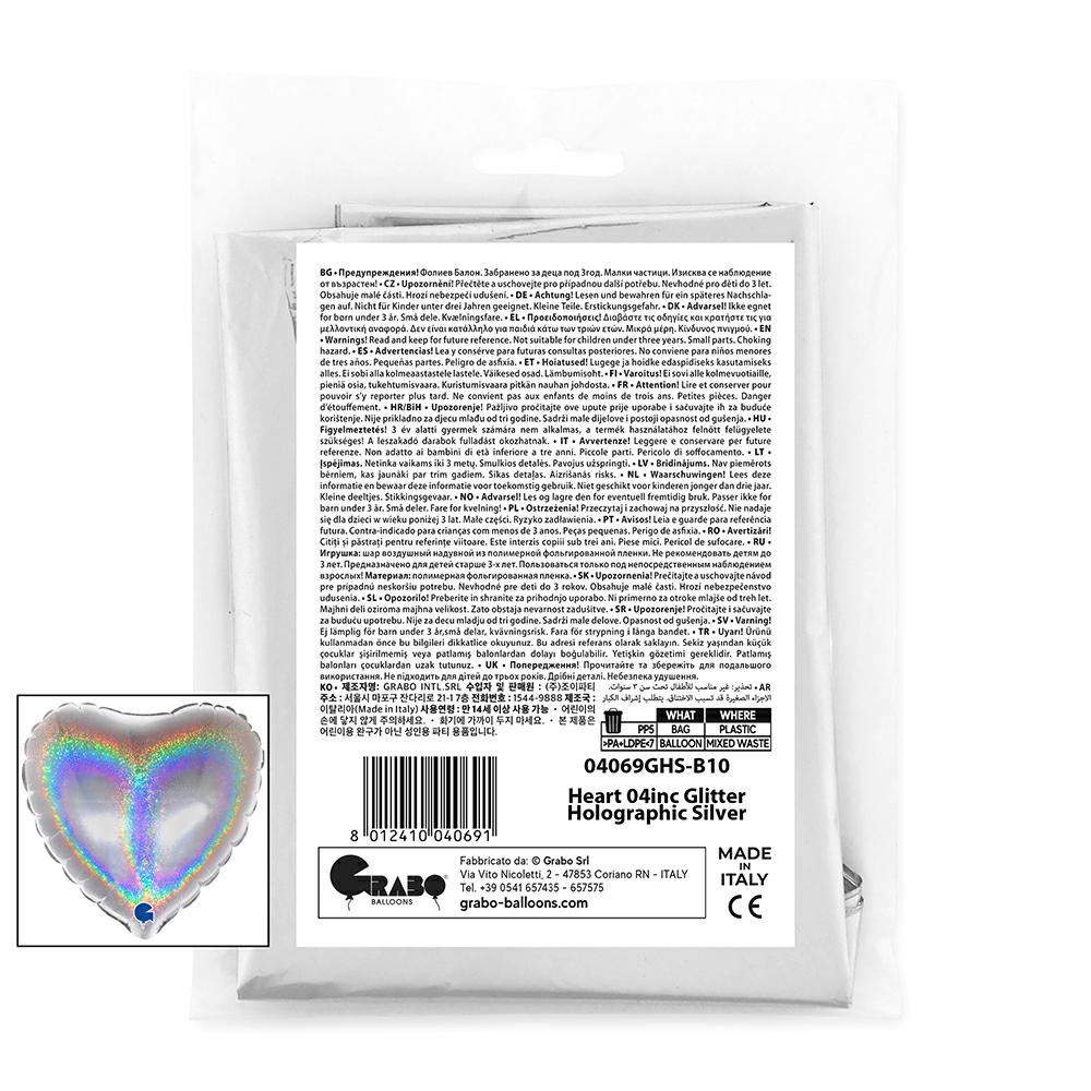 Hart 10cm Glitter Holografisch Zilver