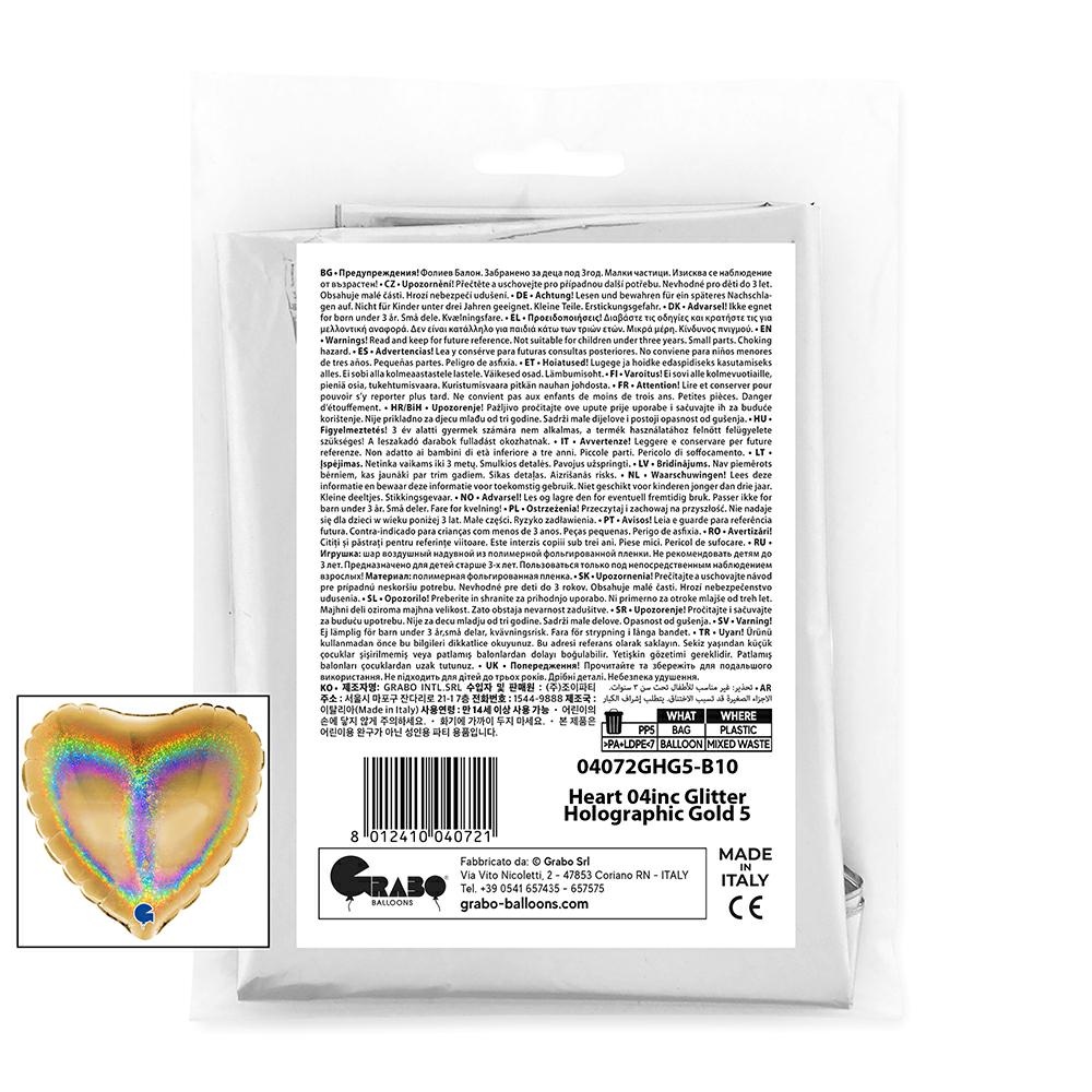 Hart 10cm Glitter Holografisch Goud 5