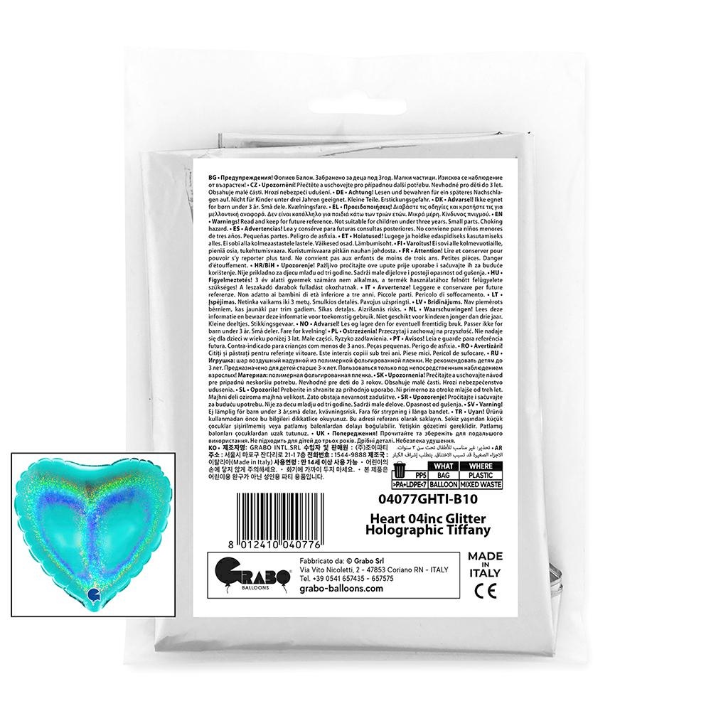 Hart 10cm Glitter Holografisch Tiffany
