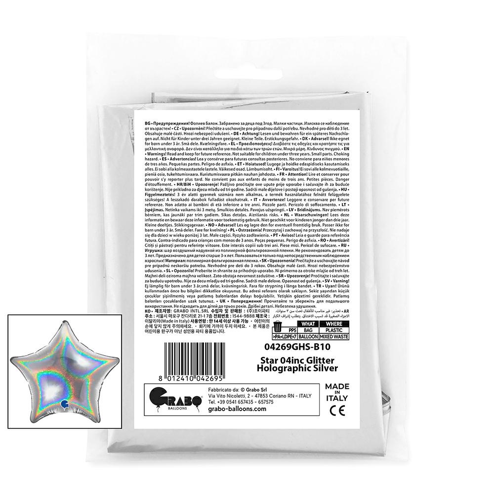 Ster 10cm Glitter Holografisch Zilver