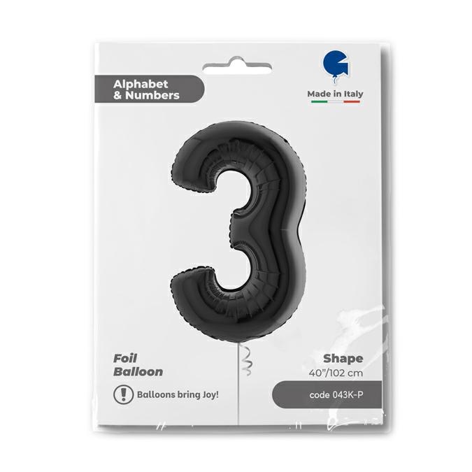 Cijfer 3 Zwart 102cm