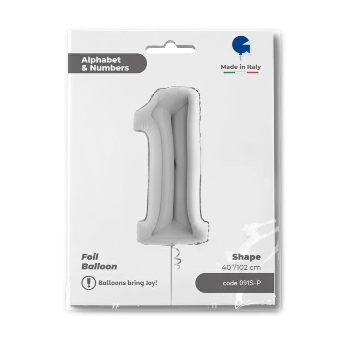 Cijfer 1 Zilver 102cm