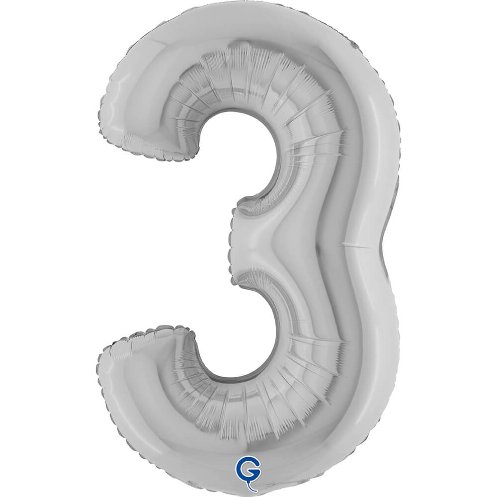 Cijfer 3 Zilver 102cm