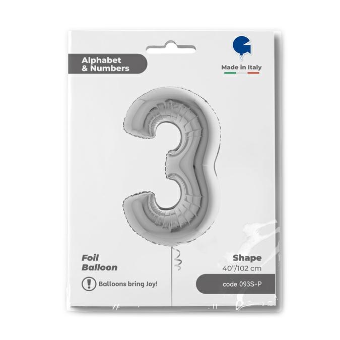 Cijfer 3 Zilver 102cm