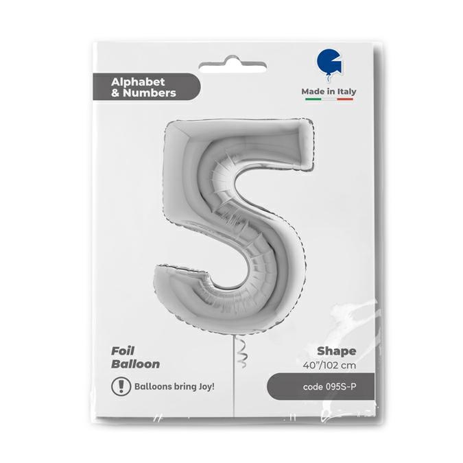 Cijfer 5 Zilver 102cm