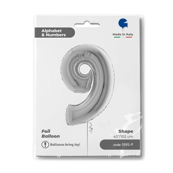 Cijfer 9 Zilver 102cm