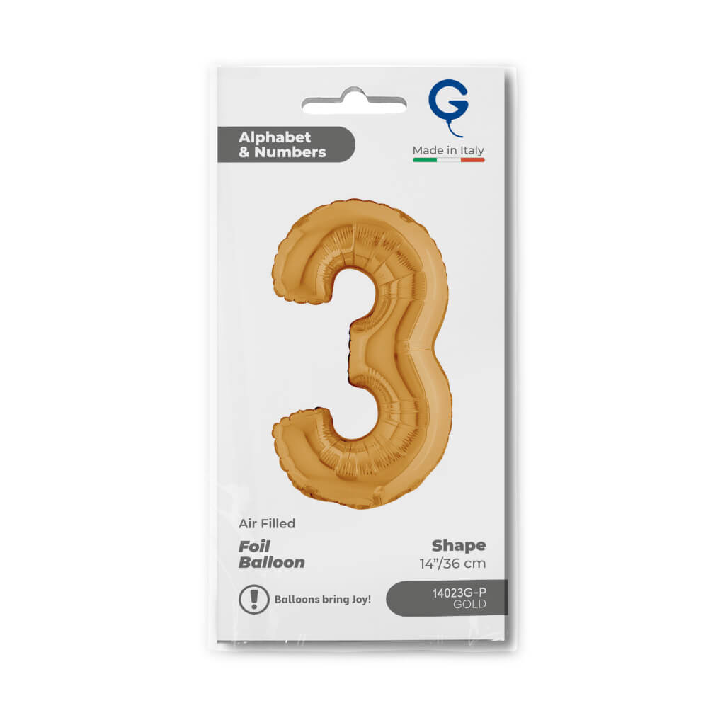 Cijfer 3 Goud 36cm - Afbeelding 2