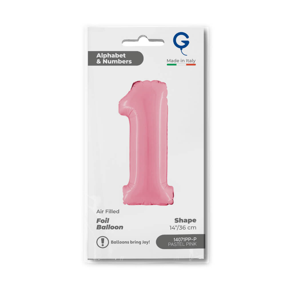 Cijfer 1 Pastel Roze 36cm - Afbeelding 2