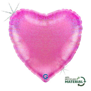 Heart 18inc Glitter Holographic Fuxia