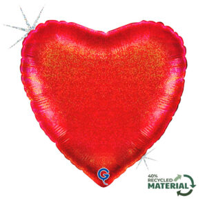 Heart 18inc Glitter Holographic Red