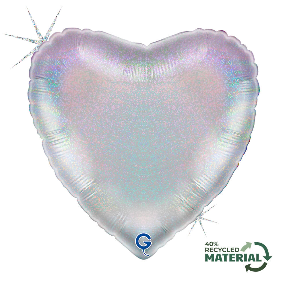 Hart 45cm Glitter Holografisch Zilver