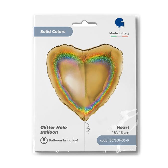 Hart 45cm Glitter Holografisch Goud 5