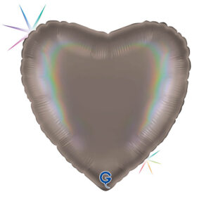 Heart 18inc Rainbow Holographic Platinum Grey