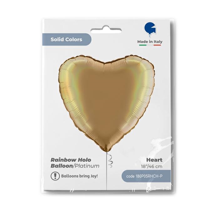 Hart 45cm Regenboog Holografisch Platinum Champagne
