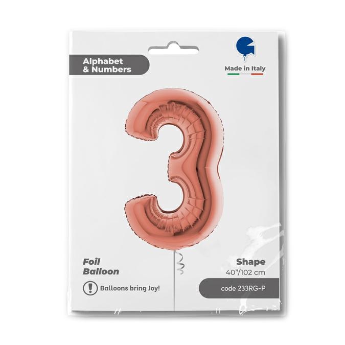 Cijfer 3 Rosé Goud 102cm