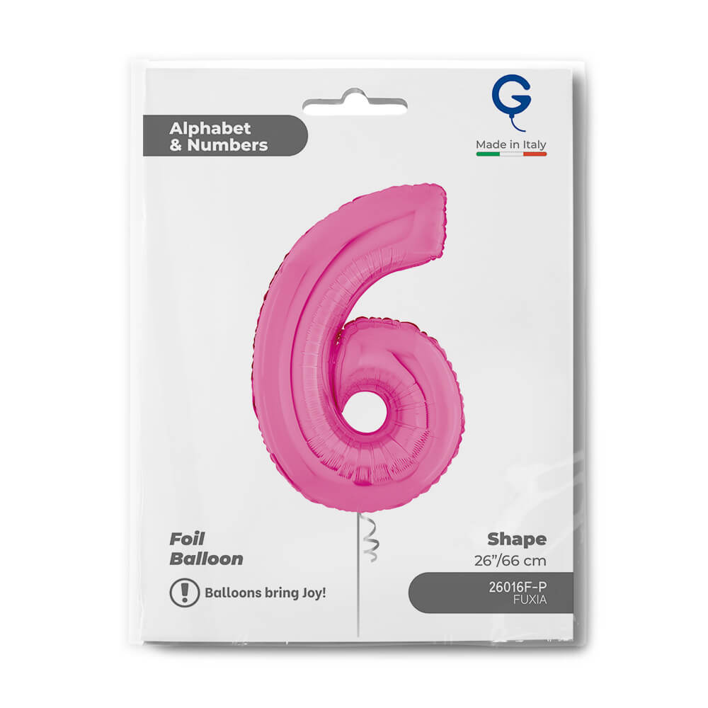 Cijfer 6 Fuxia 66cm - Afbeelding 2