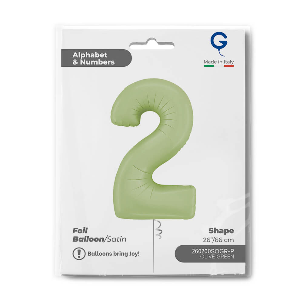 Cijfer 2 Satin Olive Groen 66cm - Afbeelding 2