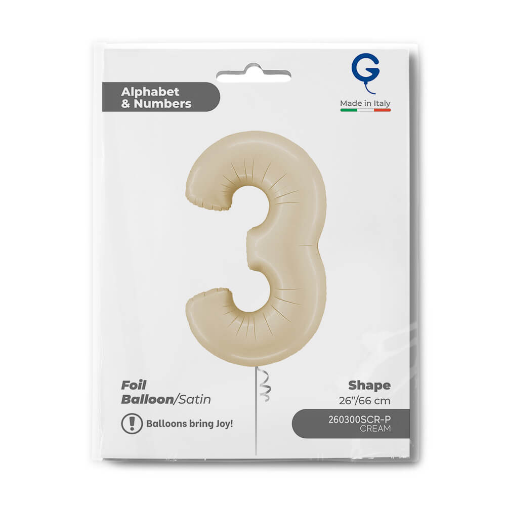 Cijfer 3 Satin Cream 66cm - Afbeelding 2