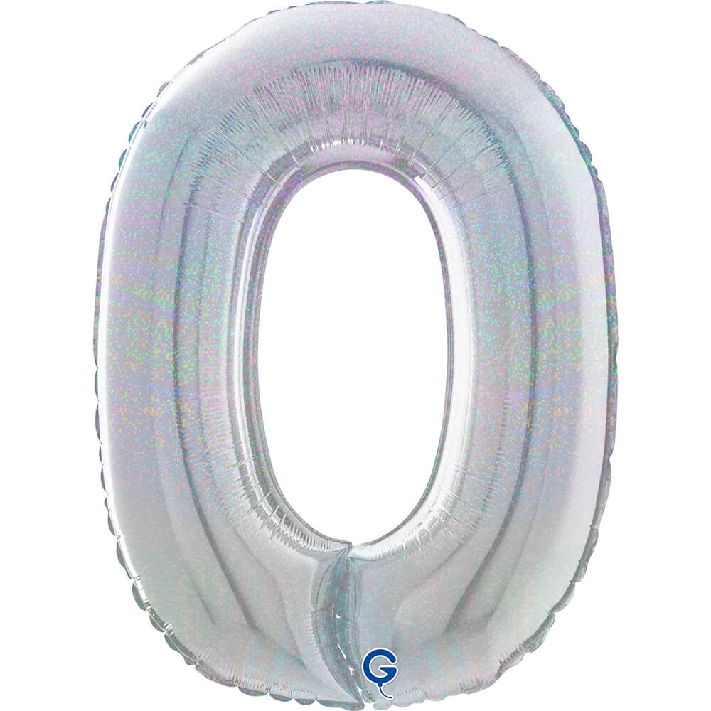 Cijfer 0 Glitter Holografisch Zilver 66cm