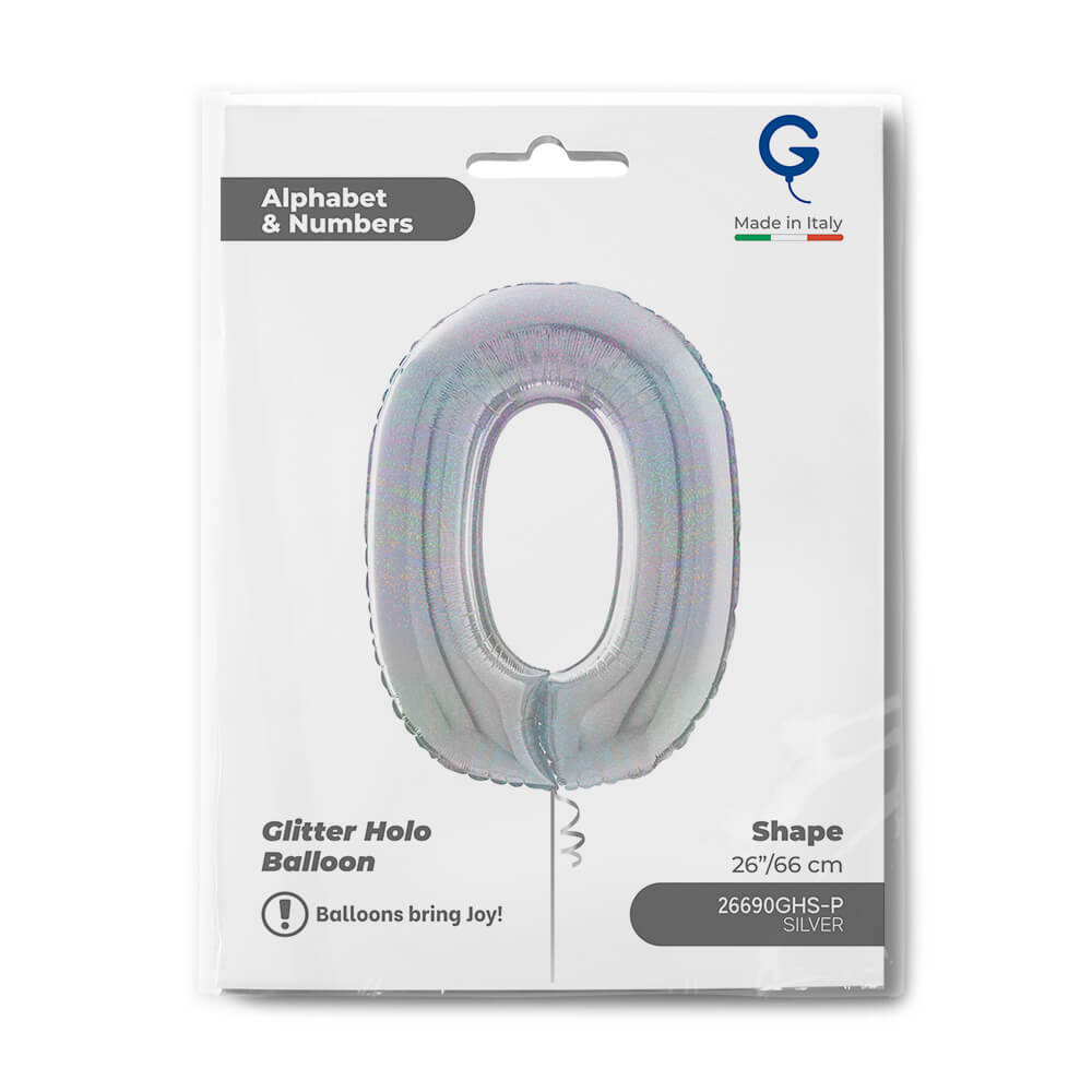 Cijfer 0 Glitter Holografisch Zilver 102cm - Afbeelding 2