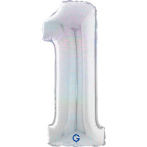 Number 1 Glitter Holographic Silver 26inc