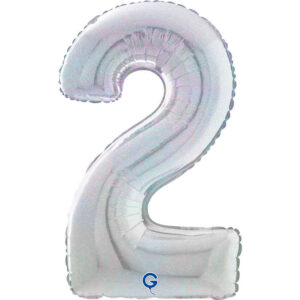 Number 2 Glitter Holographic Silver 26inc