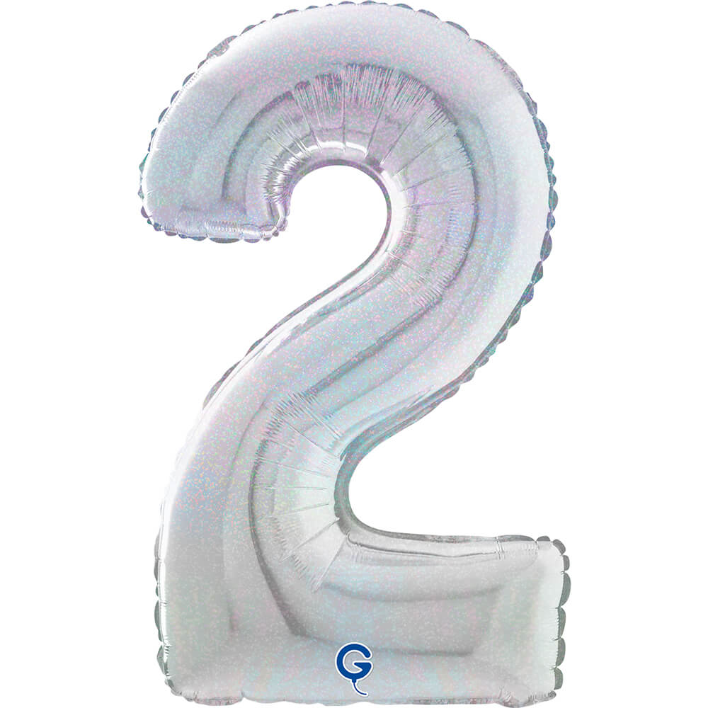 Cijfer 2 Glitter Holografisch Zilver 66cm