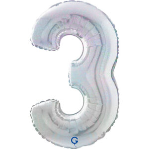 Number 3 Glitter Holographic Silver 26inc