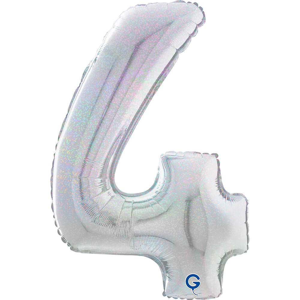 Cijfer 4 Glitter Holografisch Zilver 66cm