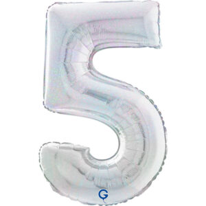 Number 5 Glitter Holographic Silver 26inc