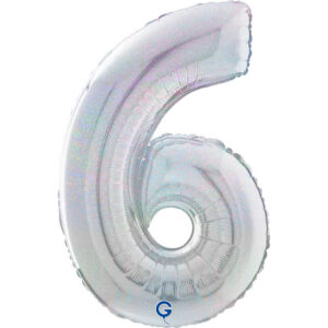 Number 6 Glitter Holographic Silver 26inc