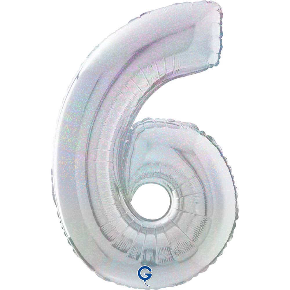 Cijfer 6 Glitter Holografisch Zilver 66cm