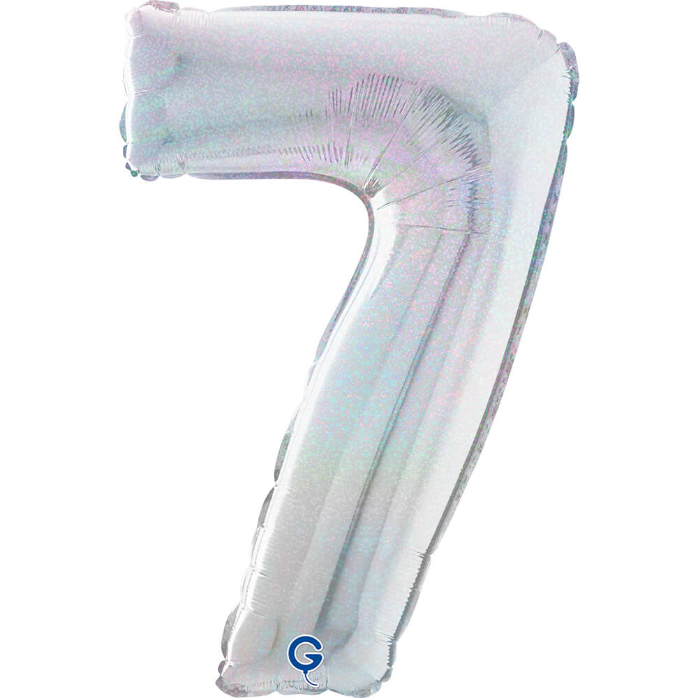 Cijfer 7 Glitter Holografisch Zilver 66cm