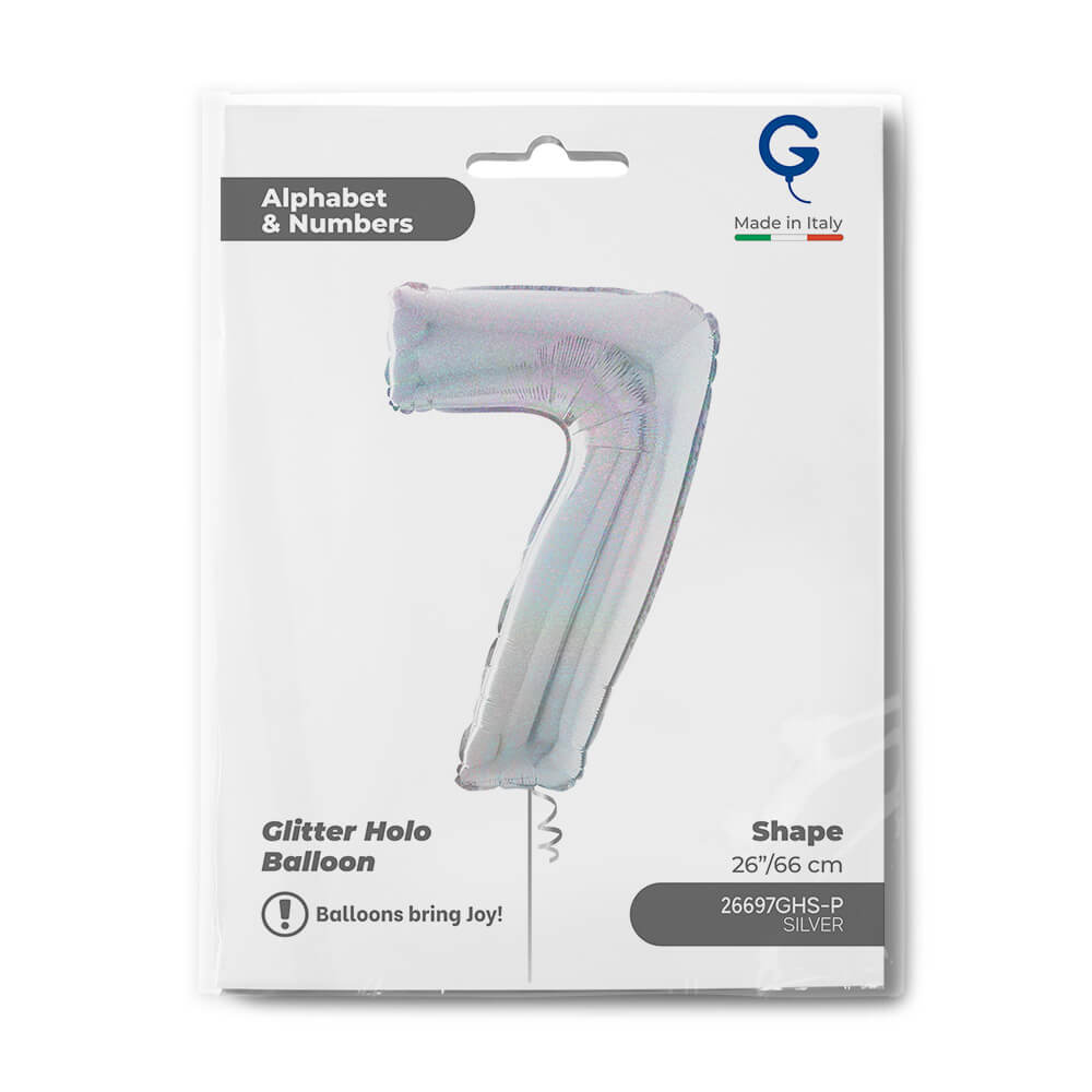Cijfer 7 Glitter Holografisch Zilver 102cm - Afbeelding 2