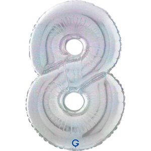 Number 8 Glitter Holographic Silver 26inc