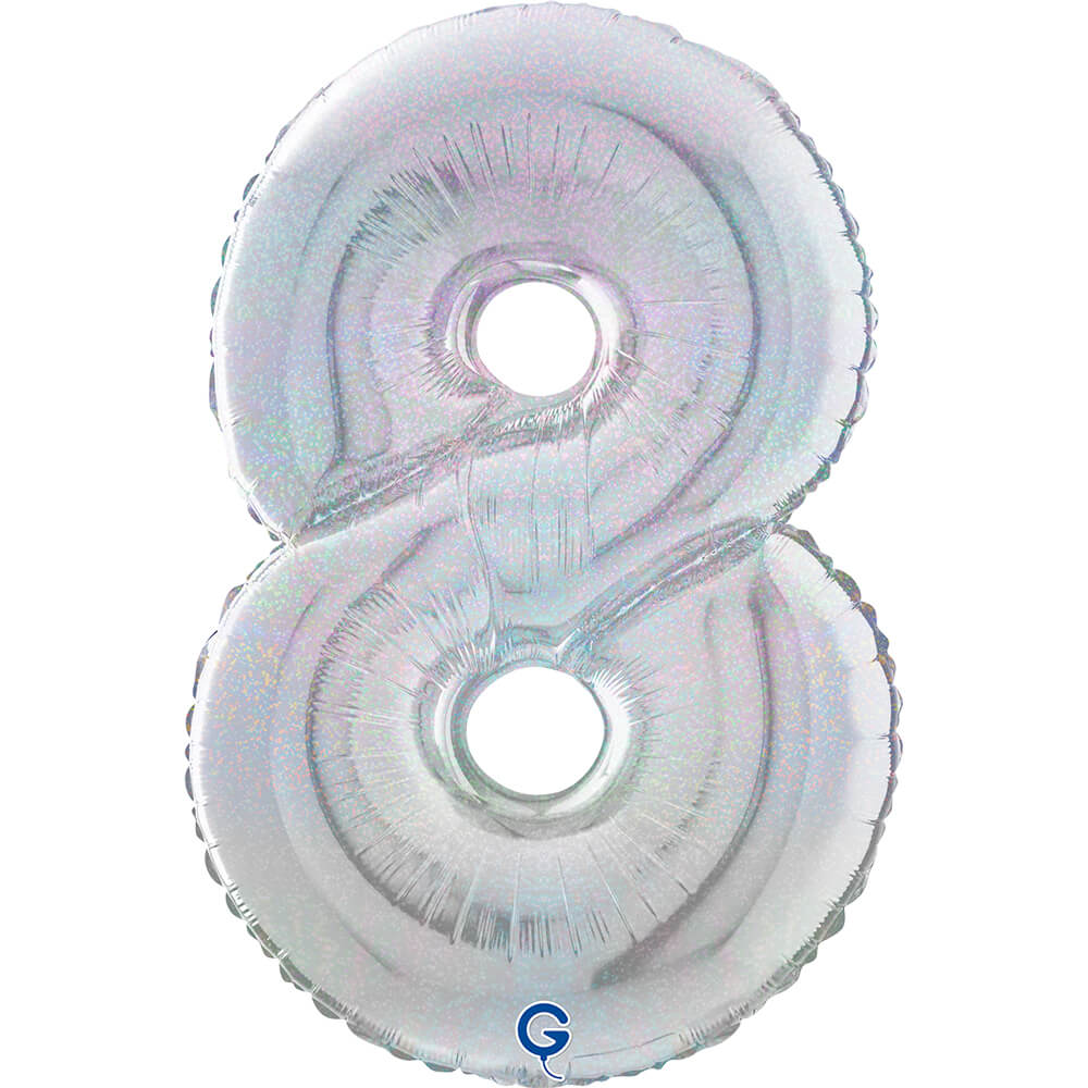 Cijfer 8 Glitter Holografisch Zilver 66cm