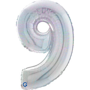 Number 9 Glitter Holographic Silver 26inc
