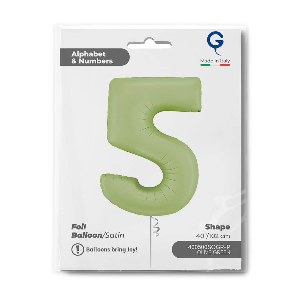 Cijfer 5 Satin Olive Groen 102cm - Afbeelding 2