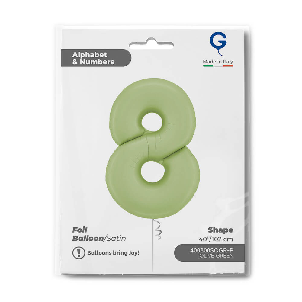 Cijfer 8 Satin Olive Groen 102cm - Afbeelding 2