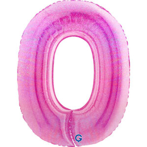 Number 0 Glitter Holographic Fuxia 40inc