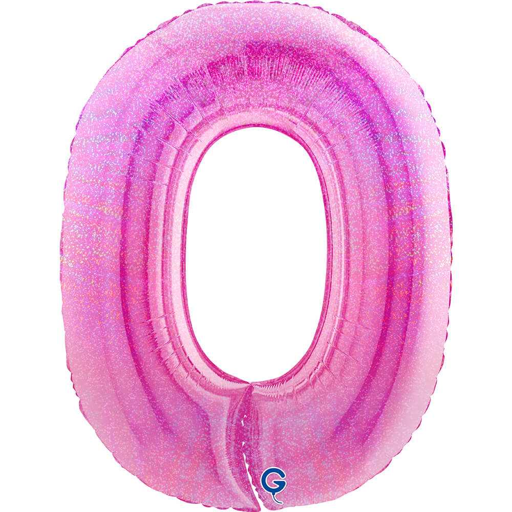 Cijfer 0 Glitter Holografisch Fuxia 102cm