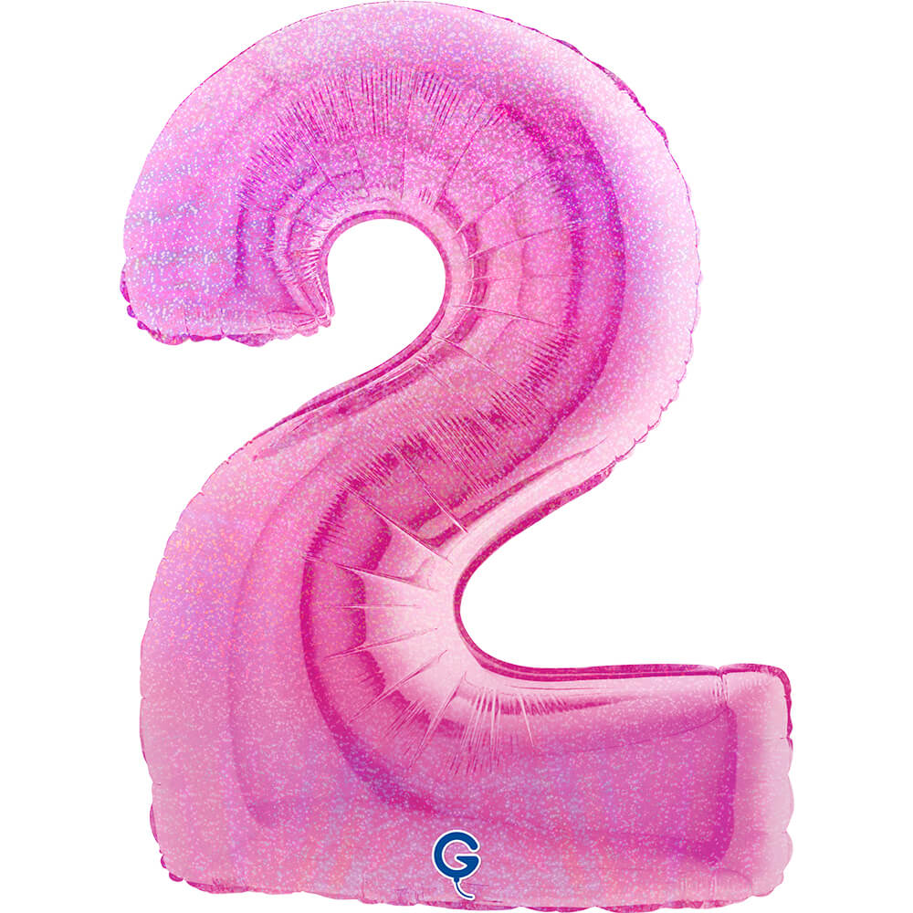 Cijfer 2 Glitter Holografisch Fuxia 102cm