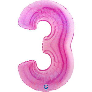 Number 3 Glitter Holographic Fuxia 40inc