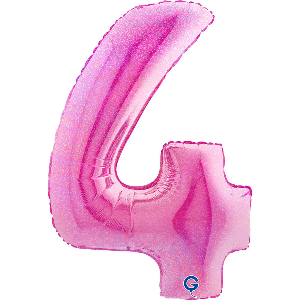Cijfer 4 Glitter Holografisch Fuxia 102cm