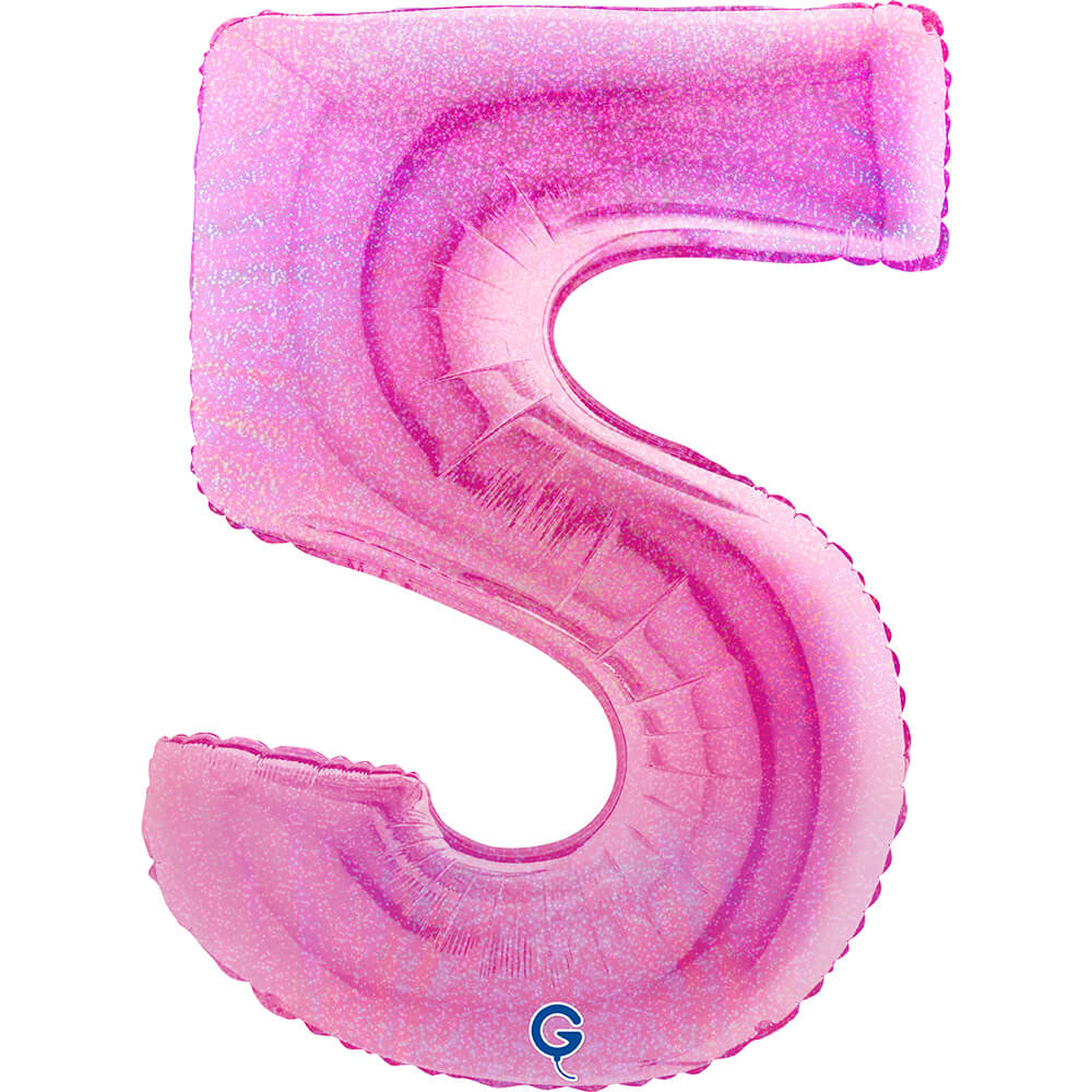 Cijfer 5 Glitter Holografisch Fuxia 102cm