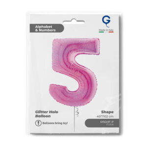 Number 5 Glitter Holographic Fuxia 40inc