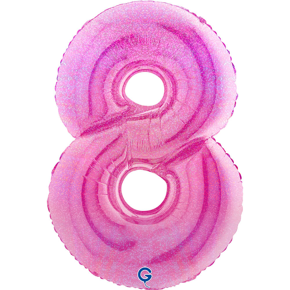 Cijfer 8 Glitter Holografisch Fuxia 102cm