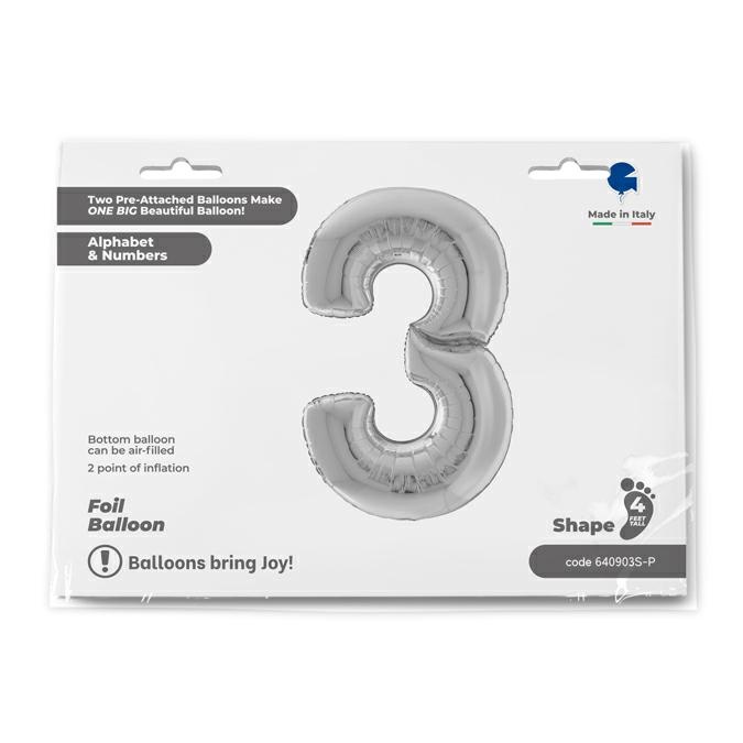 Cijfer 3 Zilver 163cm